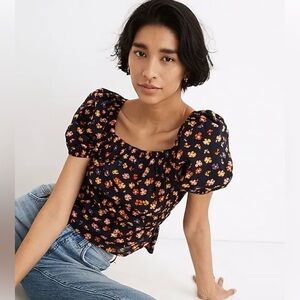 Madewell Hawaii Inspired Floral Print Smocked Waist Women’s Size XL Crop Top